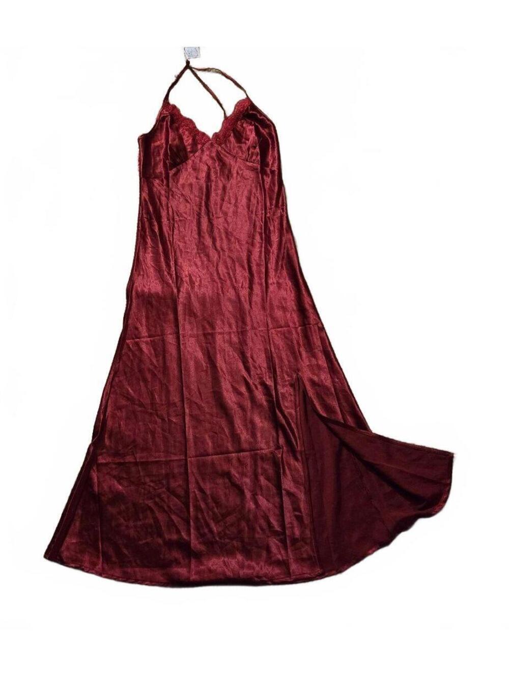 NWT Always Romantic Burgundy Satin Lace Maxi Slip Dress Size Small Cami Gown